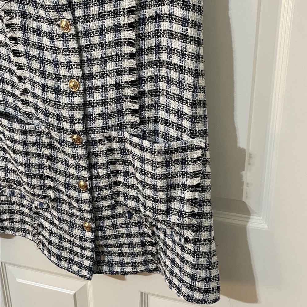 Zara Tweed Plaid Mini Dress in Blue/Black/White Size XS - Picture 3 of 7
